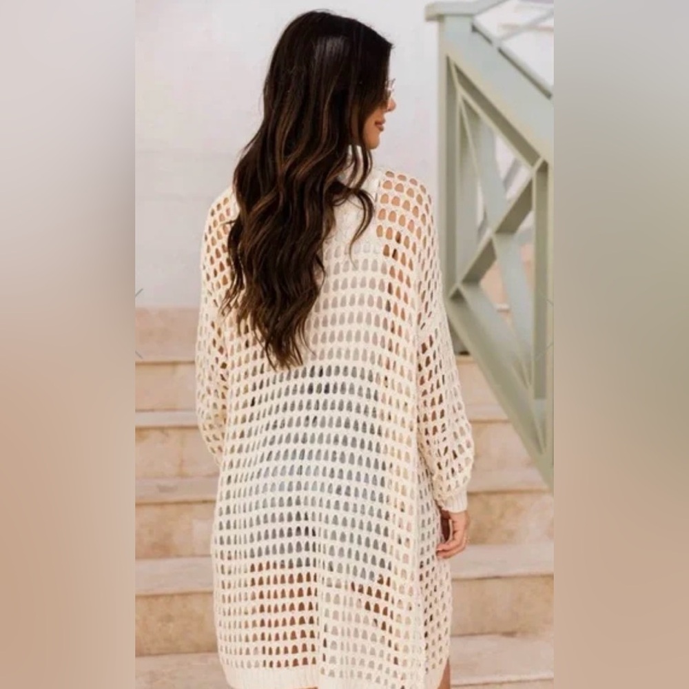 Elegant Cream Swim Cover-Up pink Lilly eyelet cardigan